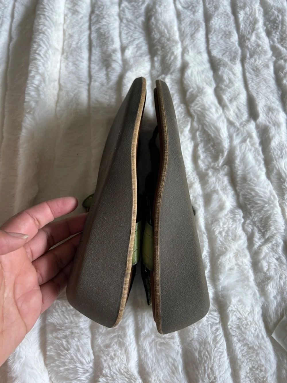 Clarks Olive Green and Brown Leather T-Strap Sandals
